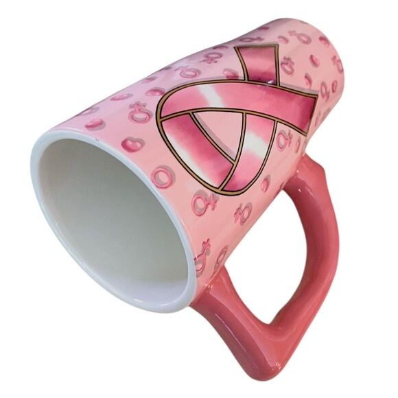 Spoontiques Pink Ribbon Find a Cure Ceramic Coffee Travel Mug with Plastic Lid - Picture 8 of 13